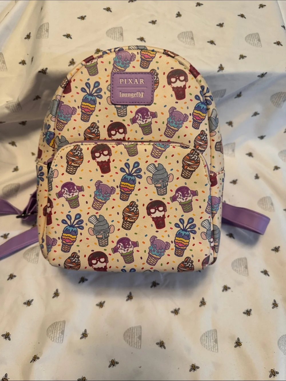 Loungefly Kids Cream Ice Cream Cone Print Mini Backpack with Purple Accents